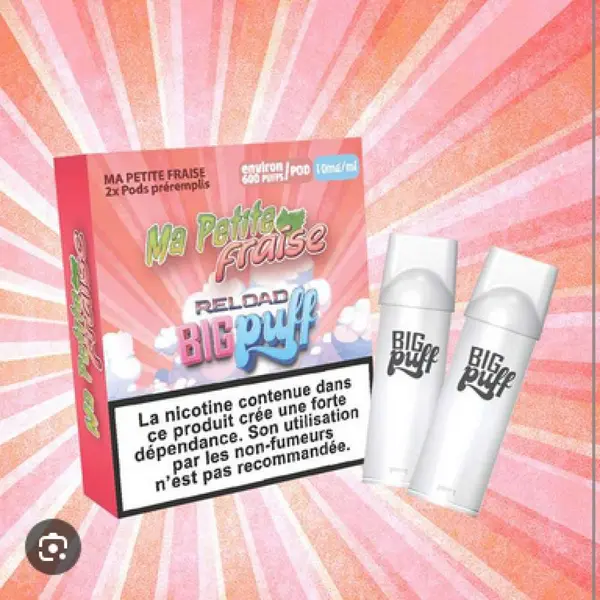 Pods Big Puff Reload ma petite fraise 0mg, Pack de 2
